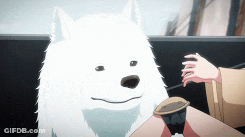 A White Dog Is Sitting Next To A Cup Of Coffee GIF