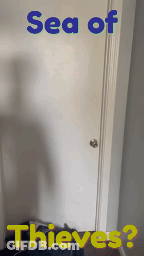 A White Door With The Words Sea Of Thieves Written On It GIF