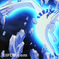 A White Dragon Is Surrounded By Blue Crystals And Ice GIF