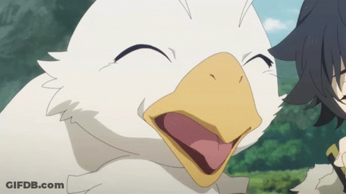 A White Duck With A Yellow Beak Is Smiling With Its Mouth Open GIF