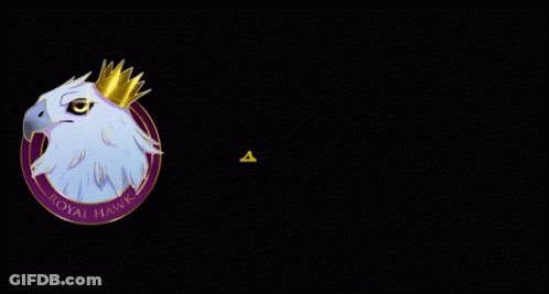 A White Eagle With A Crown On Its Head And The Words Royal Hawk On The Bottom GIF