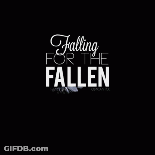 A White Feather With The Words Falling For The Fallen On It GIF