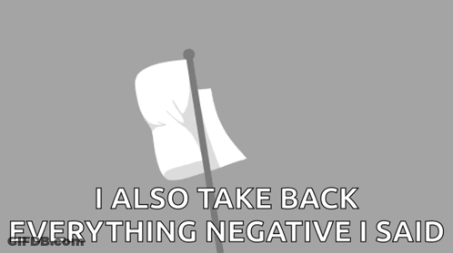 A White Flag On A Pole With The Words " I Also Take Back Everything Negative I Said " GIF
