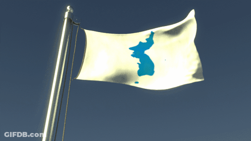 A White Flag With A Blue Island On It Is Flying In The Wind GIF