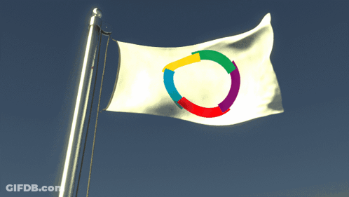 A White Flag With A Rainbow Colored Circle In The Middle GIF