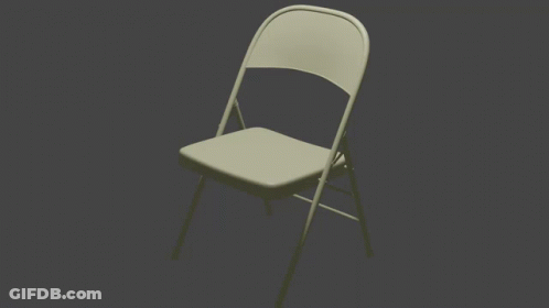 A White Folding Chair Is Sitting On A Black Background GIF