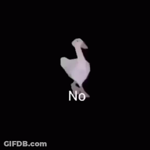 A White Goose Is Walking In The Dark With The Words `` No '' Written On It . GIF