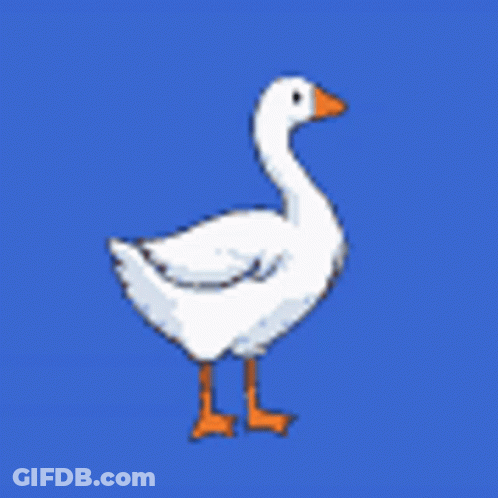 A White Goose With An Orange Beak Is Standing On A Blue Background And Talking . GIF