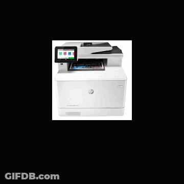 A White Hp Printer With A Book On The Front GIF