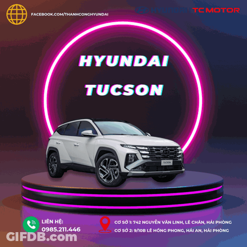 A White Hyundai Tucson Is On A Stage GIF