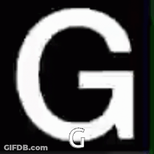 A White Letter G Is Against A Black Background . GIF