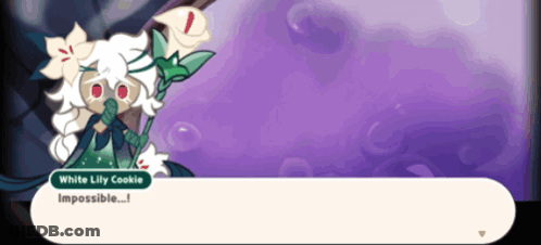 A White Lily Cookie In A Video Game With A Purple Background GIF