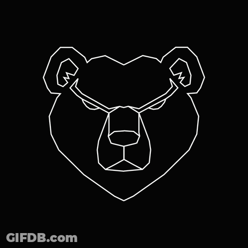 A White Line Drawing Of A Bear With Red Eyes GIF