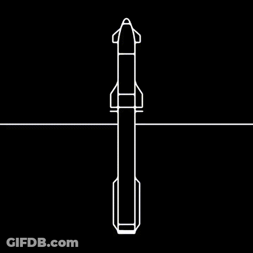 A White Line Drawing Of A Rocket On A Black Background GIF