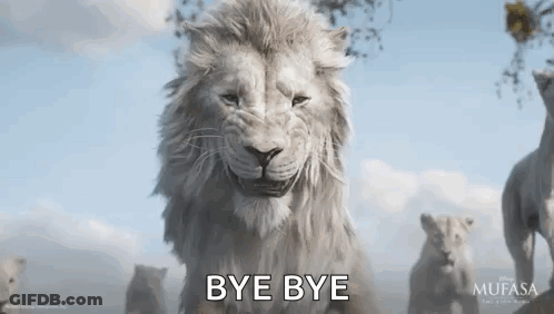 A White Lion Is Standing In Front Of A Herd Of White Lions And Saying `` Bye Bye '' . GIF