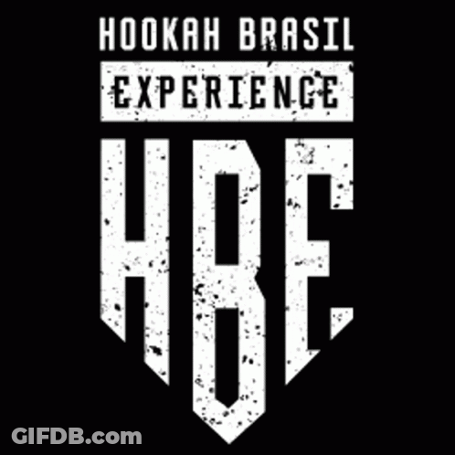 A White Logo On A Black Background That Says Hookah Brasil Experience Hbe . GIF