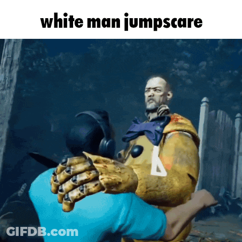 A White Man Jumpscare Meme With A Man In A Yellow Suit GIF