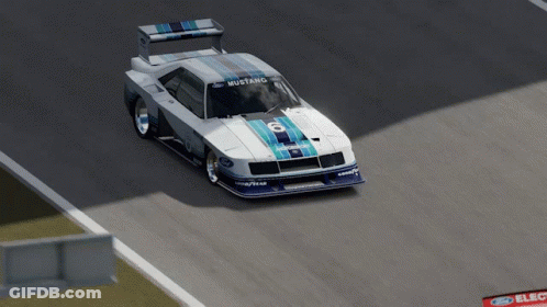 A White Mustang With The Number 6 On The Front GIF