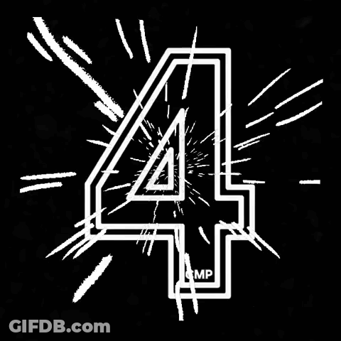 A White Number Four On A Black Background With A Burst Of Light Behind It . GIF