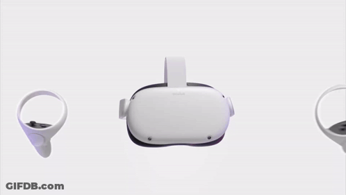 A White Oculus Quest 2 Headset And Controllers On A Purple Background GIF