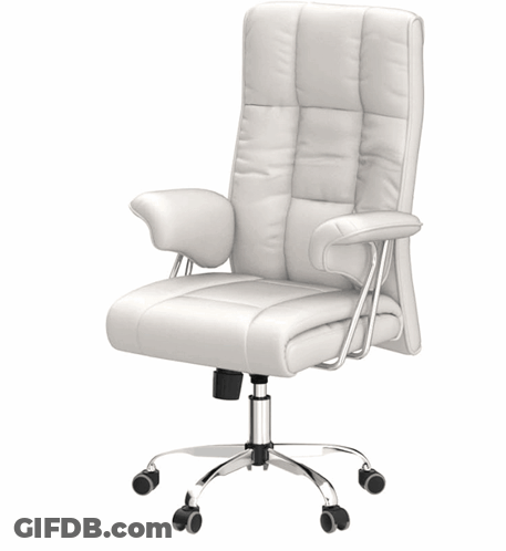 A White Office Chair With A Chrome Base And Wheels On A White Background GIF