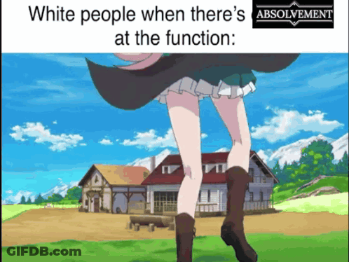 A White People When There 'S At The Function Meme Shows A Girl Standing In Front Of A House GIF