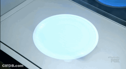 A White Plate Is Sitting On A Counter With The Fox Logo On The Bottom GIF