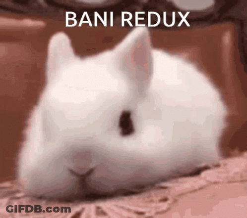 A White Rabbit With Bani Redux Written On The Bottom Right GIF