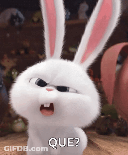 A White Rabbit With Pink Ears And The Word Que On The Bottom GIF