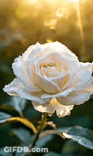 A White Rose With Water Drops On It 'S Petals GIF