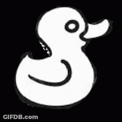 A White Rubber Duck With A Black Beak On A Black Background . GIF