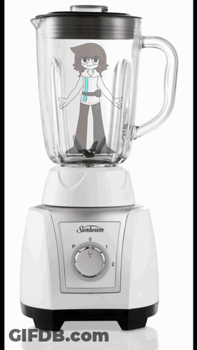 A White Sinbeam Blender With A Cartoon Character On It GIF