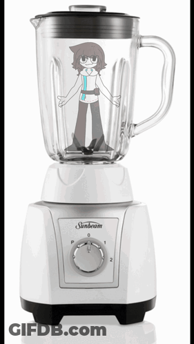 A White Sinbeam Blender With A Picture Of A Girl Inside Of It GIF