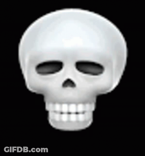 A White Skull With Black Eyes And A Smile On It 'S Face On A Black Background . GIF