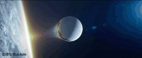 A White Sphere Is Flying Through Space Near The Earth GIF