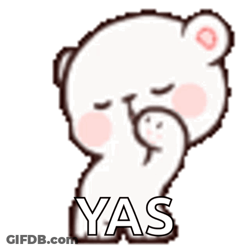 A White Teddy Bear With The Word Yas On The Bottom GIF
