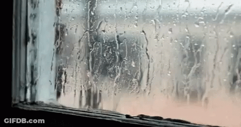 A Window With Rain Drops On It And A Person Looking Out . GIF