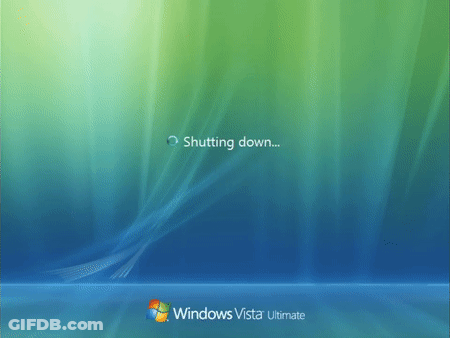 A Windows Vista Ultimate Screen Is Showing That The Computer Is Shutting Down GIF