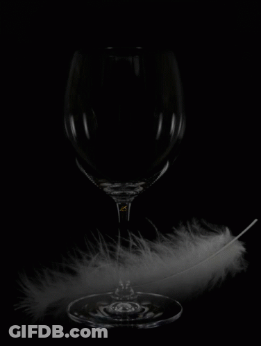 A Wine Glass Is Surrounded By Feathers And Sparkles GIF