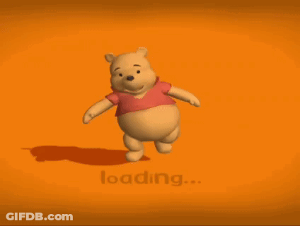 A Winnie The Pooh Bear Is Walking On An Orange Background With The Word Loading Below It GIF