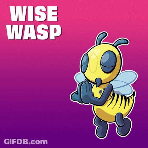 A Wise Wasp On A Pink Background With A Purple Border GIF