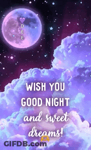 A Wish You Good Night And Sweet Dreams Greeting Card With A Purple Moon And Purple Clouds . GIF