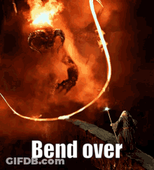 A Wizard Is Holding A Wand In Front Of A Demon And The Words Bend Over GIF