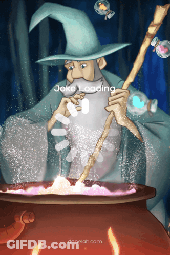 A Wizard Is Stirring Something In A Cauldron While A Joke Loading Screen Appears GIF
