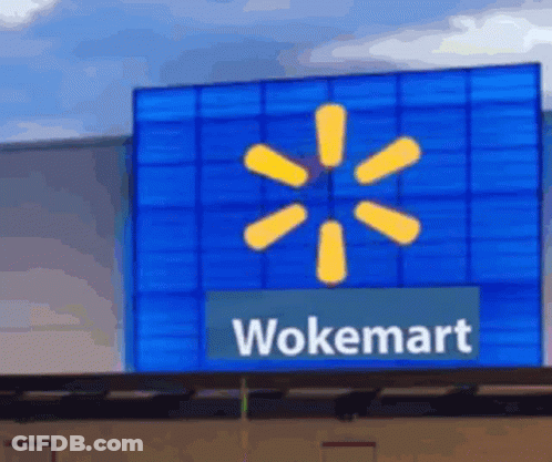 A Wokemart Sign With A Yellow Star On It GIF