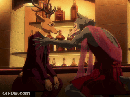 A Wolf And A Deer Are Sitting At A Bar GIF