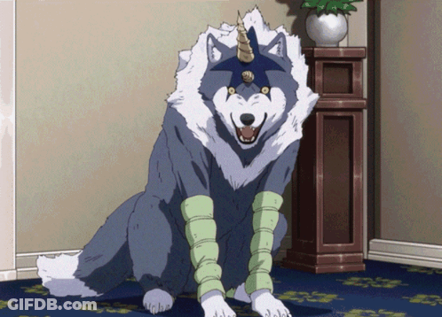 A Wolf With A Unicorn Horn On Its Head GIF