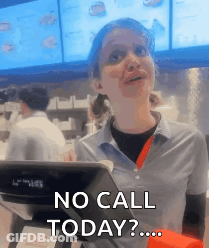 A Woman Behind A Counter In A Restaurant Says No Call Today GIF