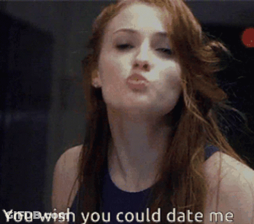 A Woman Blowing A Kiss With The Words You Wish You Could Date Me GIF