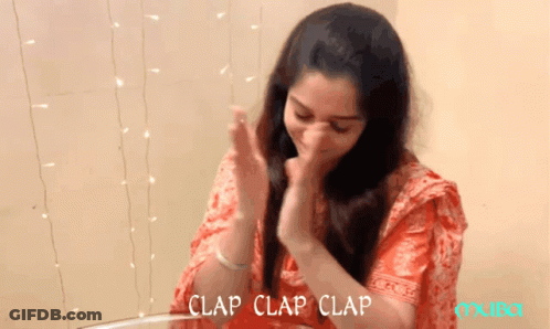 A Woman Clapping Her Hands With The Words Clap Clap Clap Written On The Bottom GIF